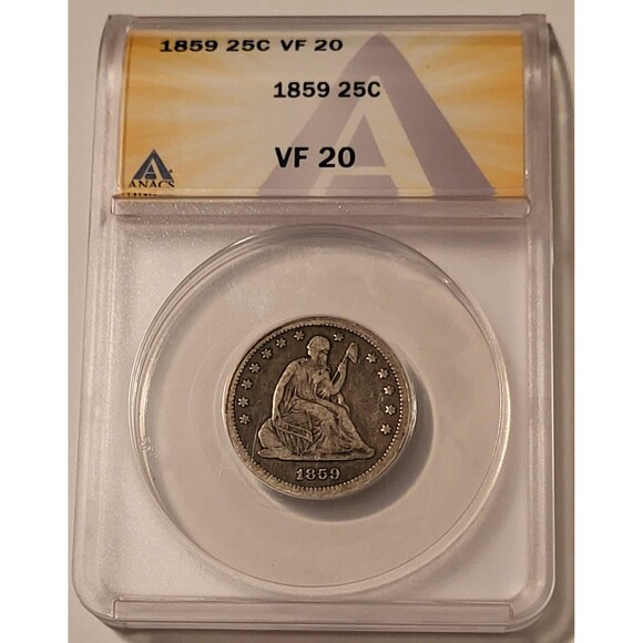 1859 Seated Liberty Quarter VF20 ANACS Toned - Picture 1 of 4